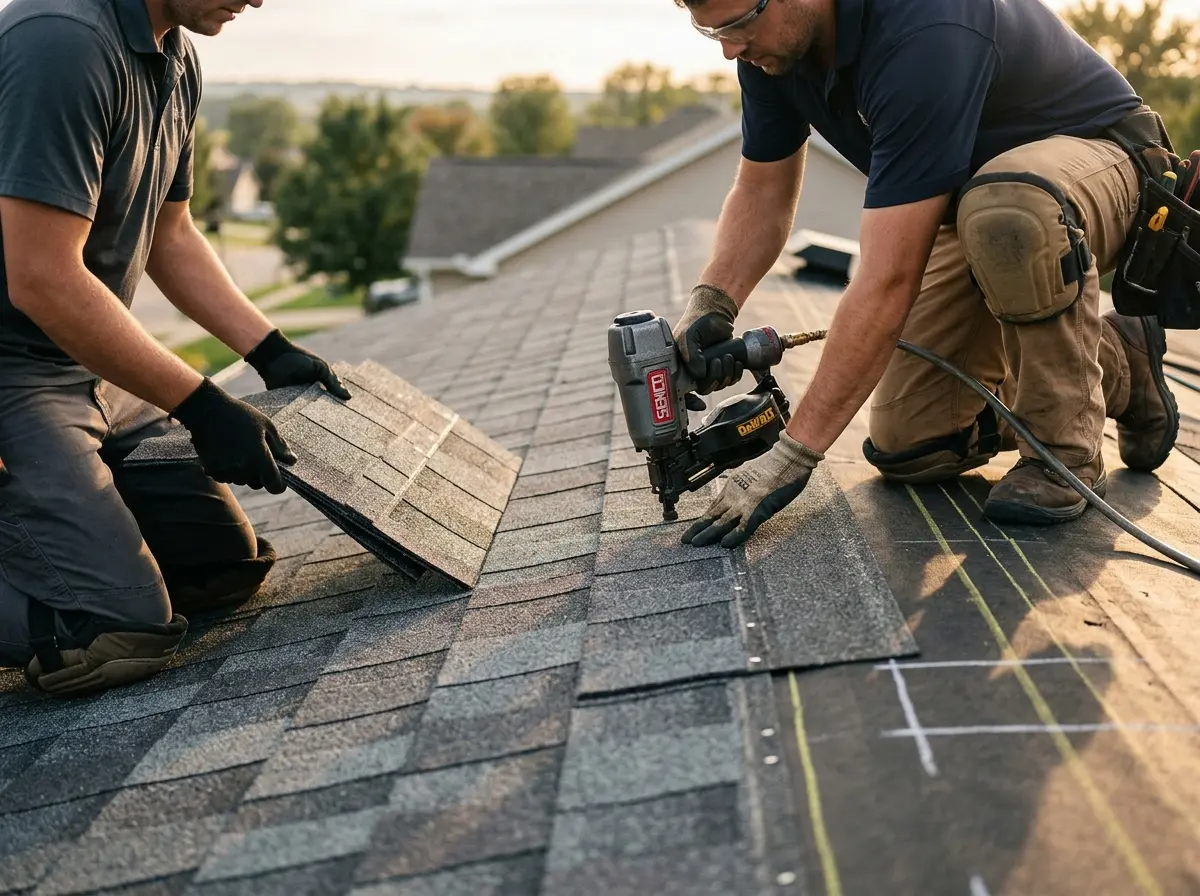 Professional roofer working on a residential roof in Glenn Dale
